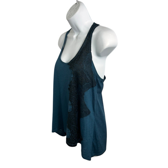 Weavers Dark Teal Black Lace Tank Top Sz Large Whimsy Goth Tee Sleeveless Blouse - Picture 3 of 7
